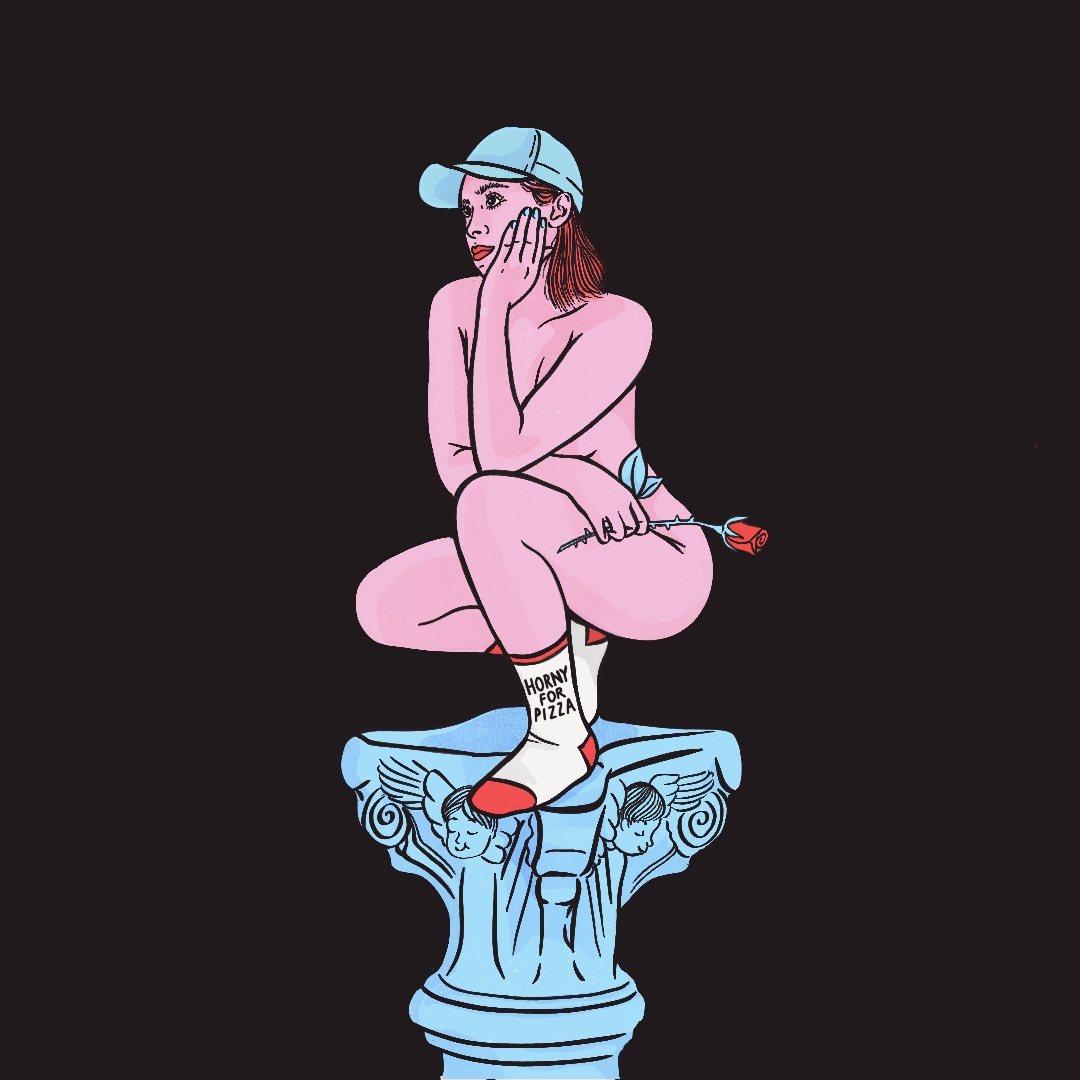 I Am The Prize! drawing goddess hand drawn handdrawn illustration naked pedestal pink prize self love self portrait selfie woman