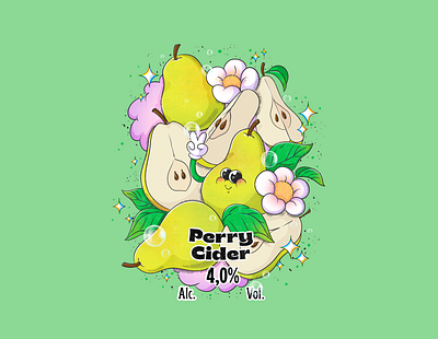 Perry Cider Label 1930s branding character characterdesign cider design groovy illustration label logo mascot packaging design pear poster print