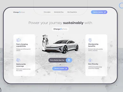ChargeSphere - Electric Vehicle Charging Network branding clean creative design electric vehicle gray background landing page minimal modern sleek subtle ui website design