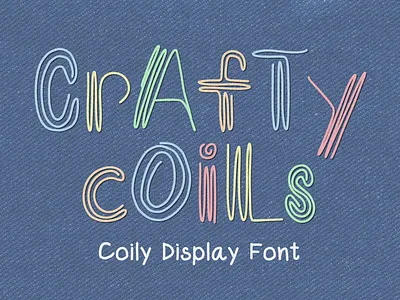 Crafty Coils Font art class branding cheerful classroom colorful craft design embroidery fun graphic design illustration letter design logo party rainbow students teachers thread typography yarn