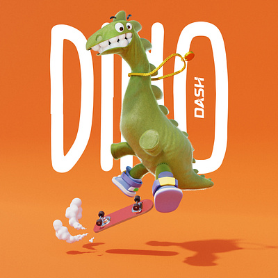 Dino Dash!!! 3d branding character design colorfull dino skateboard