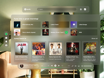 Apple Vision pro - Spotify Spatial UI app apple vision pro arvr augmented reality design figma glassmorphism mixed reality spatial design spotify spotify spatial design ui user experience user interface ux virtual reality vision os vision pro