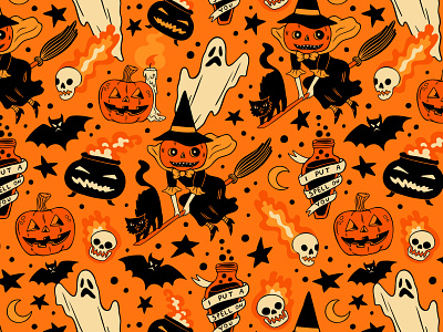 Retro Halloween Seamless Design digital paper fabric design graphic design halloween repeating pattern retro seamless file seamless pattern spooky surface design