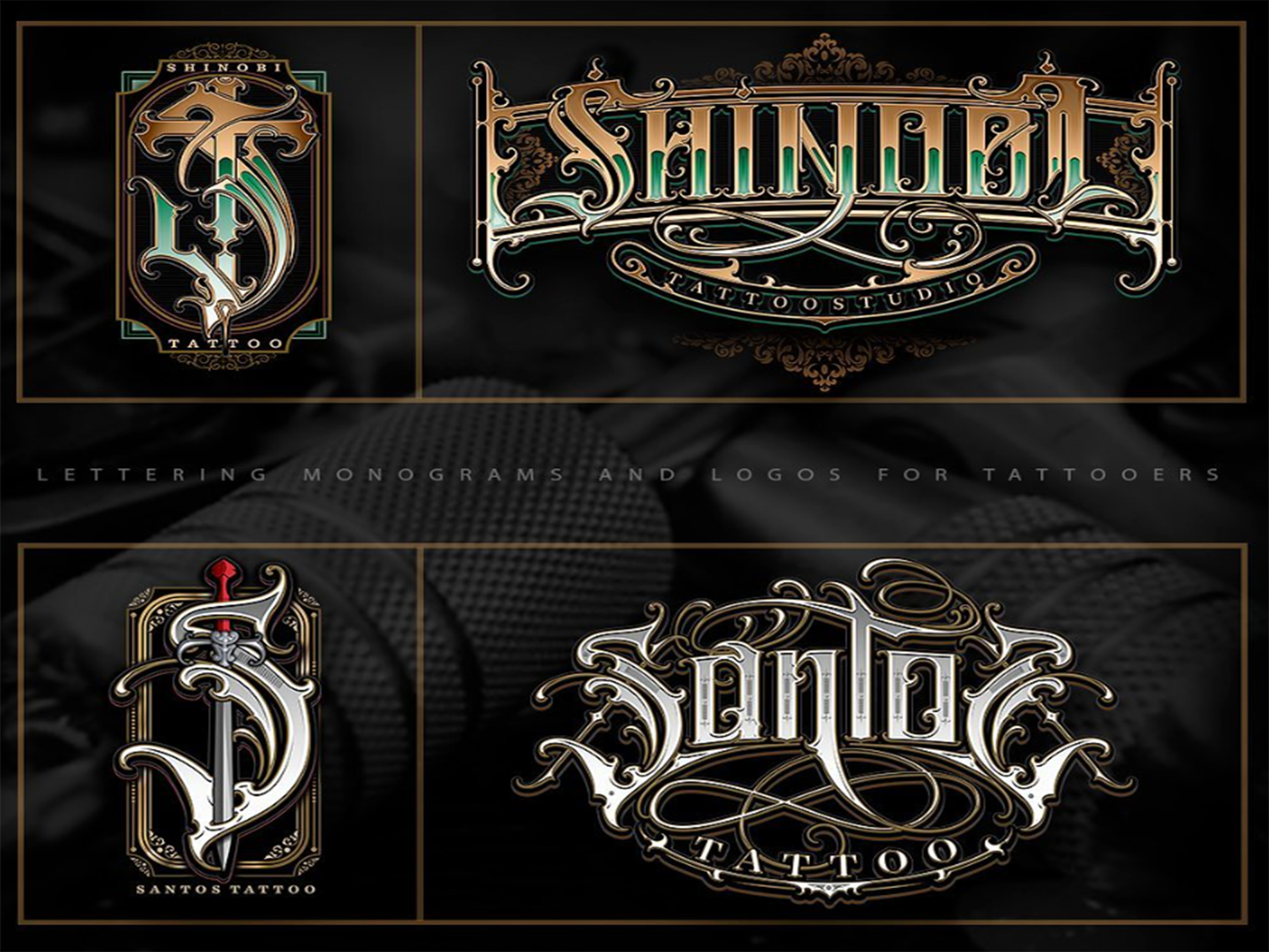 Vector Tattoo Studio Logo Templates On Dark Background. Cool Retro Styled  Vector Emblems. Royalty Free SVG, Cliparts, Vectors, and Stock  Illustration. Image 46505813.