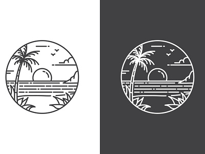 Line art tropical beach logo beach branding coastline design graphic design illustration island line line art logo monoline ocean outline palm tree round sea sillhouette stamp tropic tropical