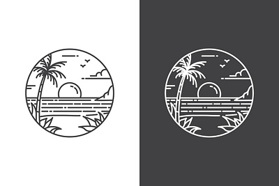 Line art tropical beach logo beach branding coastline design graphic design illustration island line line art logo monoline ocean outline palm tree round sea sillhouette stamp tropic tropical