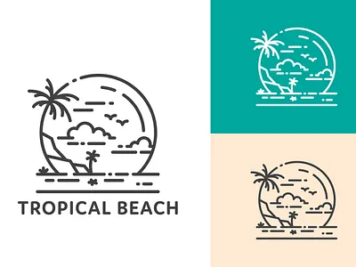 Tropical beach line art logo beach beach logo branding design graphic design icon illustration island island logo line line art line logo logo monoline outline palm surf travel tropic tropical beach