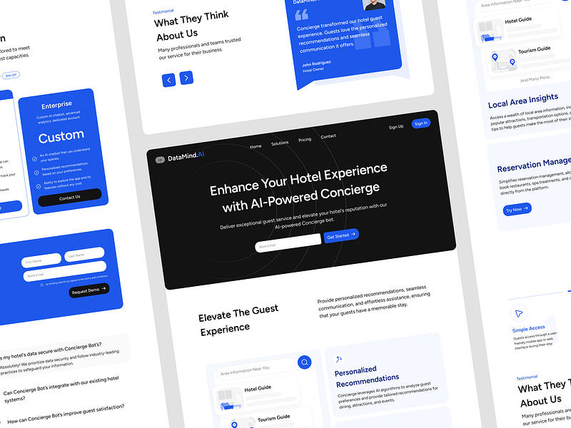 DataMind.AI - AI-Powered Concierge Page ai ai landing page ai web artificial intelligence automation business chatbot clean clean design landing page minimalist product design saas saas website ui ui design ux vibrant web design website