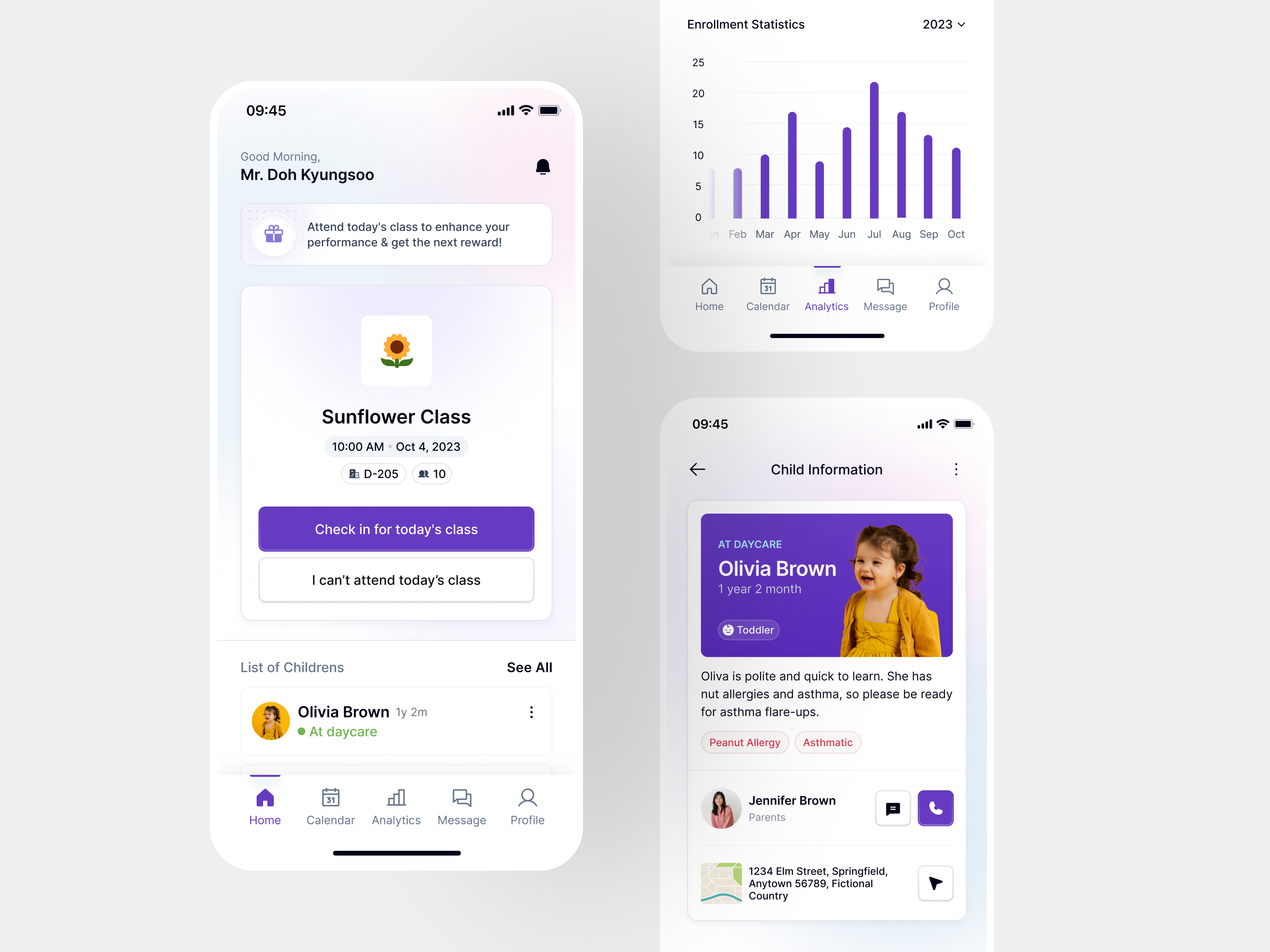 🌸 Blossom BudsCare • Daycare App for Caregivers app app design card caregiver caregiver app daycare daycare app design detail card mobile mobile app profile reward card rewards service statistic subtle gradient toddler ui ux