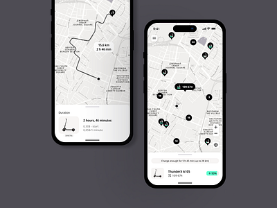 Map and tracker for the scooter ordering app android app black branding design dreen fitness ios light map mobile order pick scooter speed sport track tracking ui ux