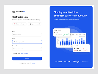 DataMind.AI - Sign In & Sign Up Page account clean clean design clean ui create account get started login minimalist otp register registration registration flow saas saas web sign in sign up ui ui design ux vibrant