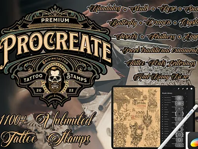 1100+ Procreate Unlimited Tattoo Stamp Brush digital artist digital painting procreate procreate brush procreate brushes procreate stamp procreate stamps tattoo brushes tattoo design tattoo designer tattoo stamp