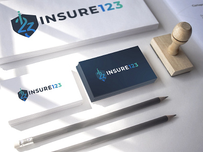 Insure123 Logo Design branding clean corporate logo modern negative space stationery visual identity