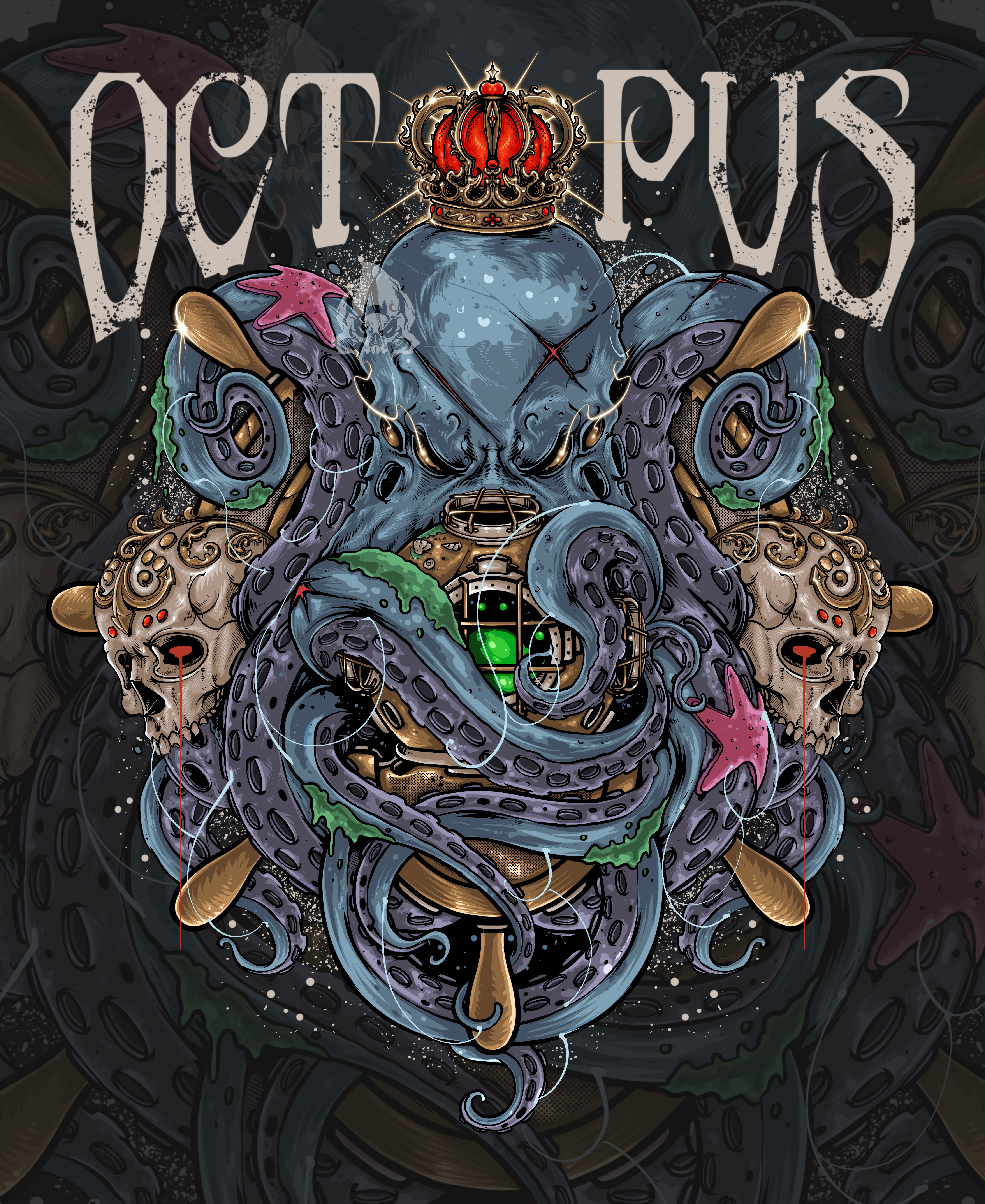 KING OF OCTOPUS amazing animal art artist artwork cool dark art design illustration king of octopus merchandise design octopus t shirt design tshirt design unique