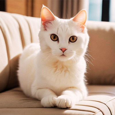 cute white cat on the sofa animals cat catlover cute happy nature potrait