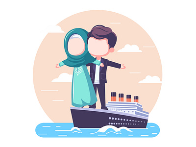 Titanic's Beloved - A Muslim Couple's Tale couple illustration flat illustration illustration illustrator muslim muslim illustration titanic vector