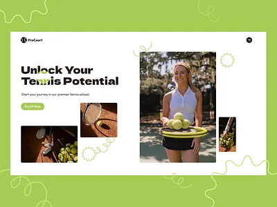 Tennis Academy Landing Page acadeny ball circle court first screen girl golf green landing page neobrutalism play school sport tennis ui ux