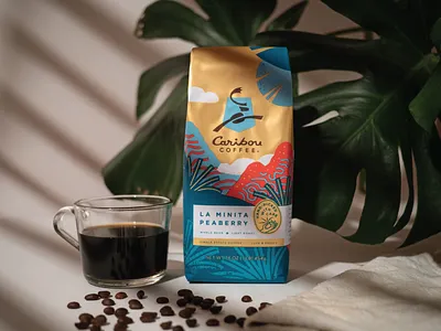 Caribou La Minita Peaberry bag branding caribou coffee costa rica craft farm illustration packaging plants premium roaster single origin summer tropical