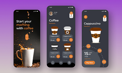 Coffee selling app app design branding coffee app design ecommerce graphic design landing page mcokup minimal design prototyping ui ux web design website design