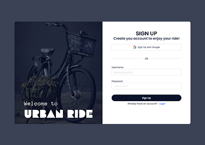 Urban Ride - Sign Up page design signup ui