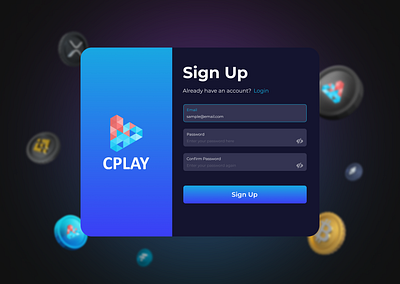 Sign Up Page for NFT app store 'CPLAY' button input field nft app nft store sign up input field sign up page ui ui design web design web page web sign up