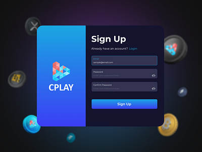 Sign Up Page for NFT app store 'CPLAY' button input field nft app nft store sign up input field sign up page ui ui design web design web page web sign up