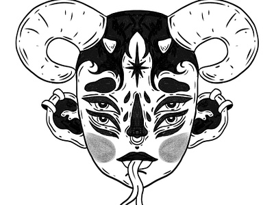 Aries blackwork character design digital art illustration magic mask zodiac