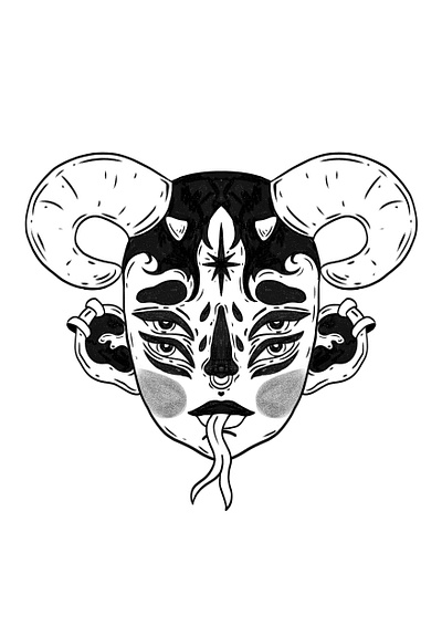 Aries blackwork character design digital art illustration magic mask zodiac