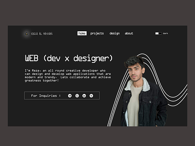 Portfolio Concept UI & UX : Reza Al Hasan 3d app black white branding dark mode light mode design desktop graphic design illustration logo portfolio theme changer typography ui ux web