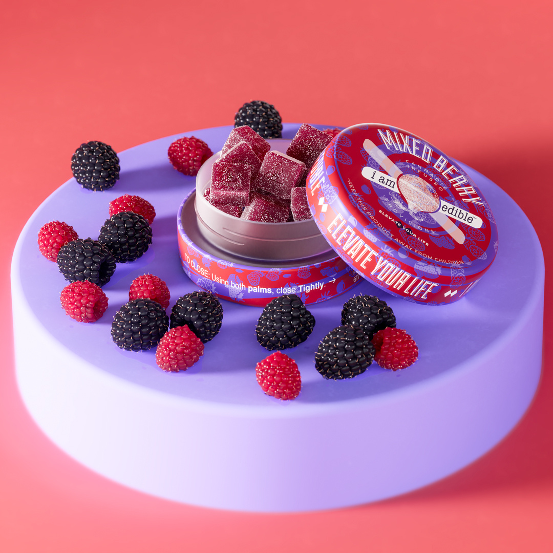 I Am Edible - THC Gummies - Mixed Berry 3d 3d art 3d modeling 3d product 3d render 3d visualization animation cannabis cbd cgi digital art gummies marijuana motion graphics product animation product design product rendering rendered art thc visual effects
