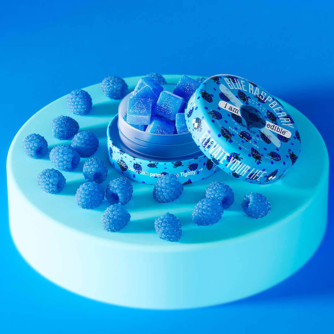 I Am Edible - THC Gummies - Blue Raspberry 3d 3d art 3d modeling 3d product 3d render 3d visualization animation cannabis cbd cgi digital art gummies marijuana motion graphics product animation product design product rendering rendered art thc visual effects