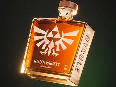 Hylian Whiskey - 3D Product Render 3d 3d art 3d modeling 3d product 3d render 3d visualization beverage branding bourbon branding cgi digital art glass hyrule liquor product design product rendering rendered art the legend of zelda whiskey zelda