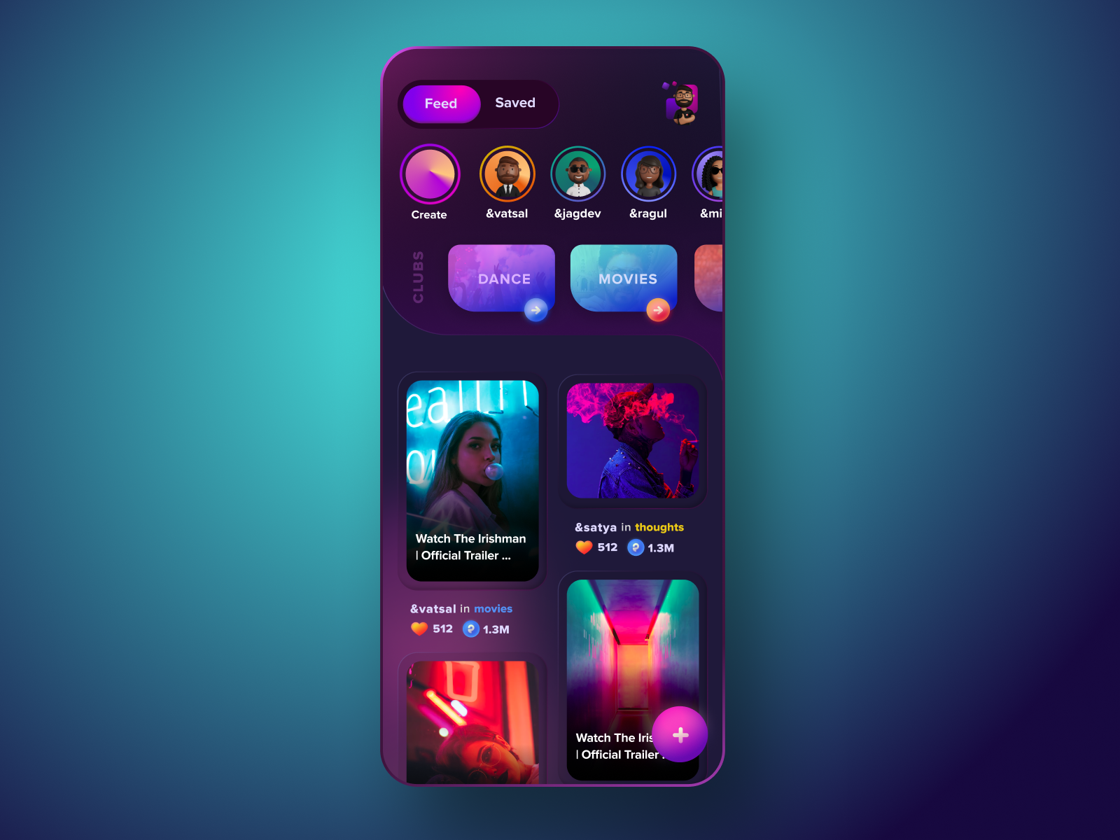 Social Feed add avatars clubs feed heart likes movies networking social sports stories