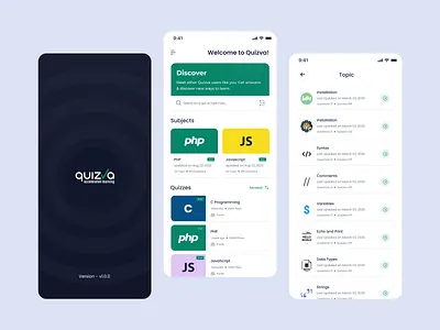 Quizva - Quiz Mobile App UI Design animation branding character clean design games graphic design icons illustration learning logo mobile mobile app puzzle quiz study app ui ui design uiux