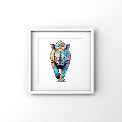 Colorful rhino poster animal colorful design illustration png poster svg vector wall art