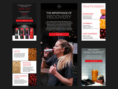Cheribundi Email Designs athlete design digital email email design graphic design nutrition performance sports tart cherry juice ui wellness