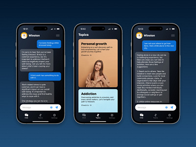 Winston - AI Therapy (screenshots) ai app bear chat mobile therapy ui ux