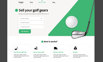 Landing Page golf club landing page sell used gears tarde in web design