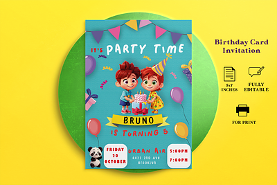 BIRTHDAY INVITATION DESIGN baloon birthday birthdaycard boy cake candle celebrate colorful design girl happykids invitation kids panda party pdf printable