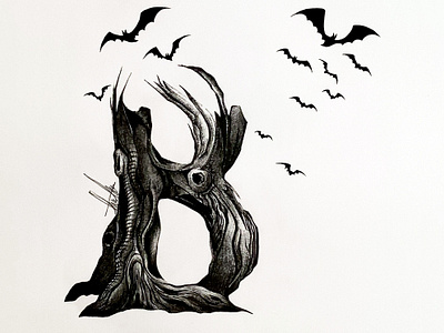 B from Bats alphabet art artist bats design graphic design halloween illustrated capital letter illustration inktober inktober 2023 letter traditional art typography ui