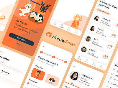 Meow Sitter Mobile App Design graphic design ui