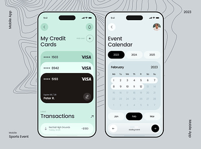 Sports Events App app designer calendar card credit card credit cards events ios mobile app month schedule selected spent sports sports events transactions ui user experience ux visa year