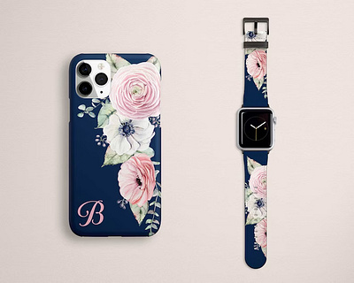 Matching Floral Iphone and Apple watch case