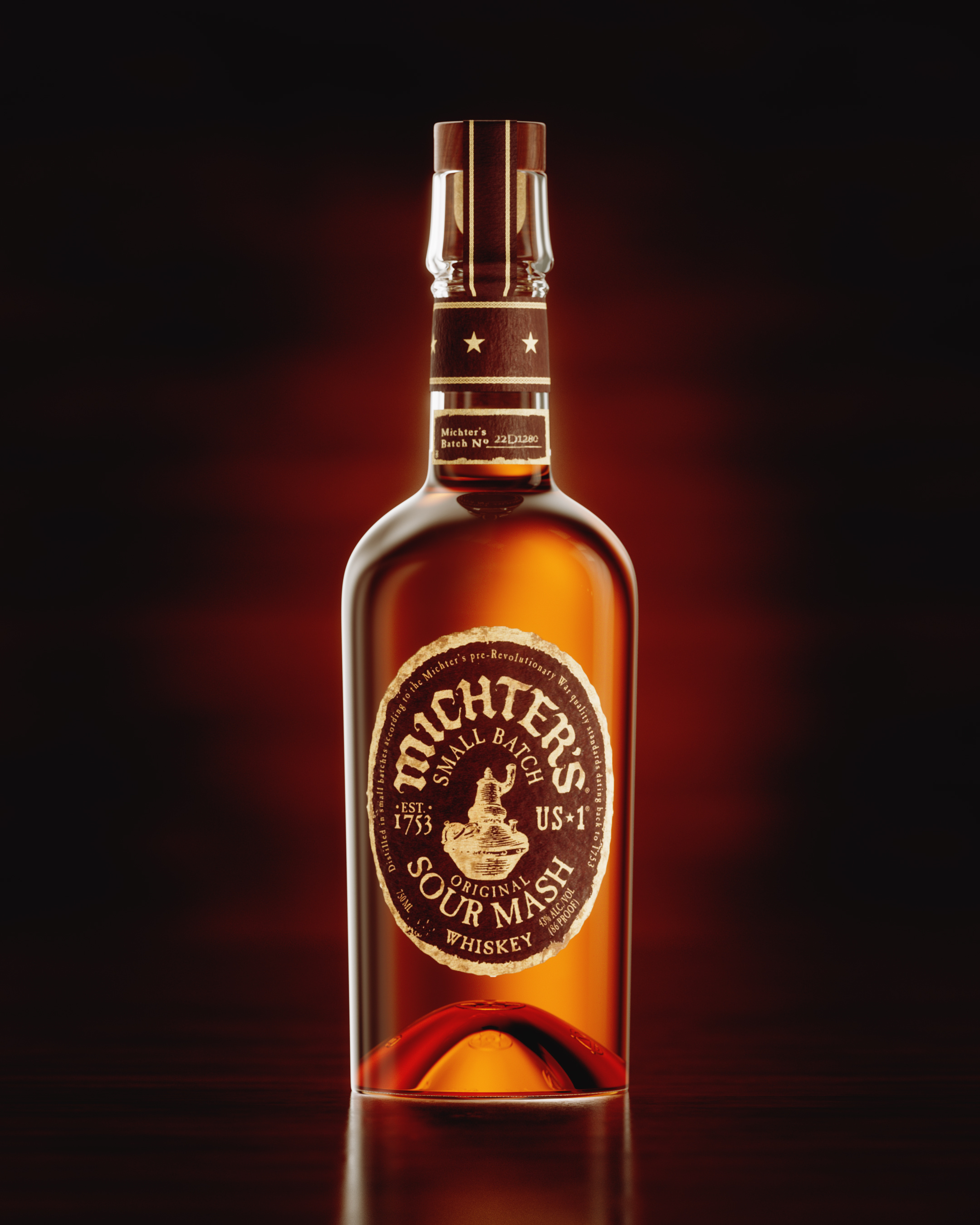 Michter's Sour Mash Whiskey - 3D Product Render 3d 3d art 3d mockup 3d modeling 3d product 3d render 3d visualization bourbon cgi digital art glass liquor michters product render product rendering rendered art sour mash whiskey