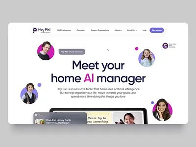 Hey Pixi website bento desing cards circular disability hero home page landing page modular design rounded template ui web inspiration webflow website