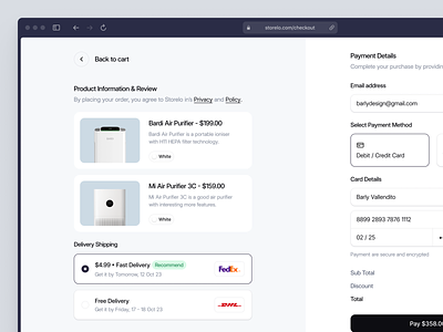 Storelo - Checkout Page bardi cart checkout clean credit card dashboard design ecommerce graphic design landing page online store order payment method ui uidesign ux uxdesign uxerflow web app website