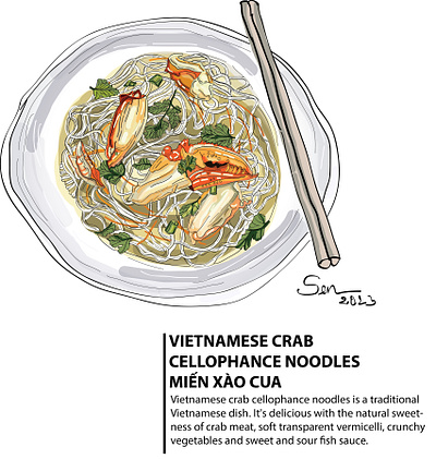 Vietnamese Crab cellophance Noodles – Traditional Food illustration