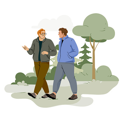 Walk in nature character design drawing graphic illustration men people vector