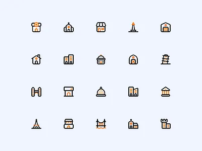 Building Icon set app icons bridge building building icon design flat icons hospital house icon icon pack icon set iconin iconography icons illustration landmark line icons office