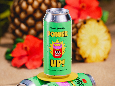 Power Up! - Good Brew Co. - 3D Beer Can Render 3d 3d art 3d modeling 3d product 3d render 3d visualization beer beer can beverage beverage branding branding brewey craft beer design graphic design illustration product rendering tall can